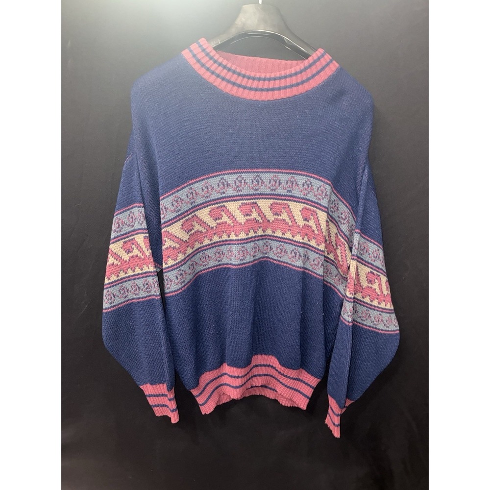 Vintage‎ 80s Gitano Sweater L Made in USA Navy Multi Cottagecore Grandpacore